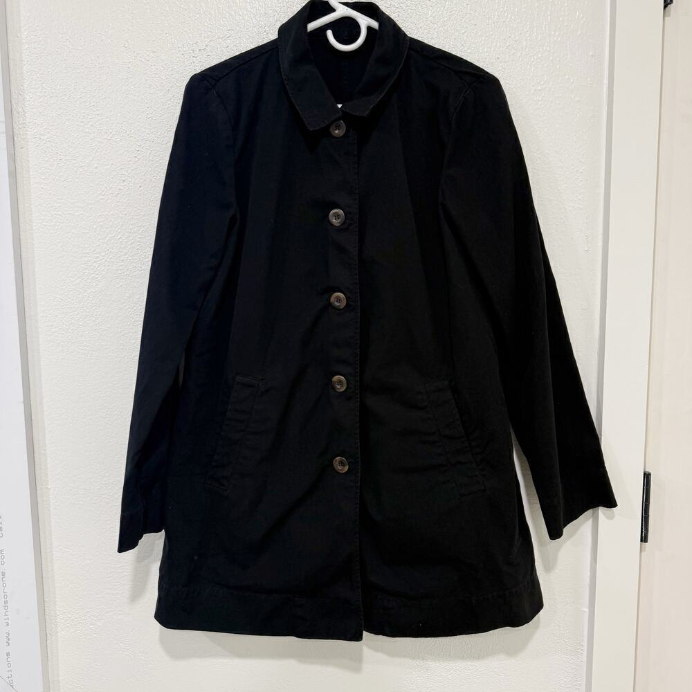 Eileen Fisher Organic Cotton Black Shacket Button-Down Layering Piece Medium